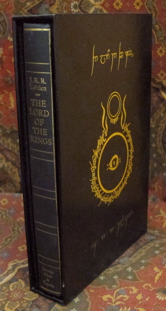 Item #986 Custom Slipcase for The Allen & Unwin De Luxe 1 Volume Lord of the Rings, India Paper Edition, or The Hobbit De Luxe Edition, Black Leather Covered, Felt Lined. J. R. R. Tolkien.