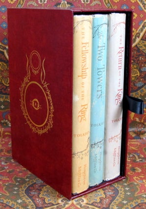 The Lord of the Rings, 1st US Edition, Early Printngs with Dustjackets, Variant Cloth, and Custom Leather Slipcase.