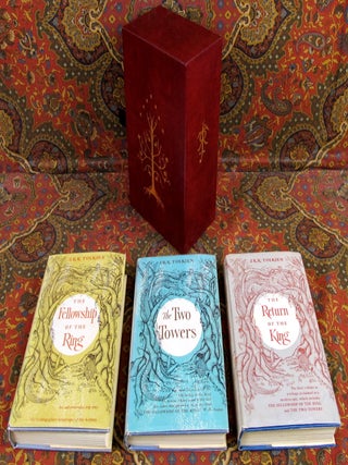 The Lord of the Rings, 1st US Edition, Early Printngs with Dustjackets, Variant Cloth, and Custom Leather Slipcase.