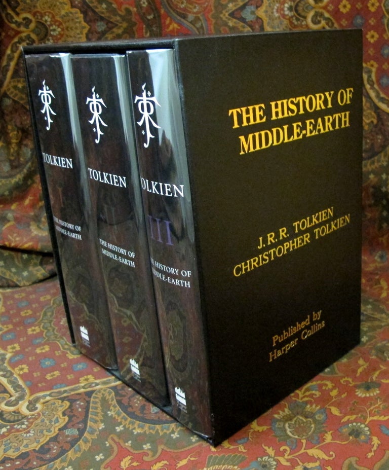 Item #1515 Custom Leather Slipcase for the 3 Volume History of Middle Earth. J. R R. Tolkien